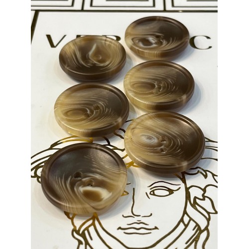 Mercan Düğme Kahverengi Mermer Desenli Polyester Düğme – 30 mm (6 Adet)