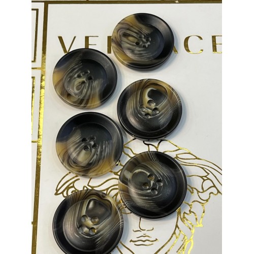 Mercan Düğme Siyah–Kahverengi Mermer Desenli Polyester Düğme – 25 mm (6 Adet)