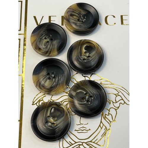 Mercan Düğme Siyah–Kahverengi Mermer Desenli Polyester Düğme – 25 mm (6 Adet)