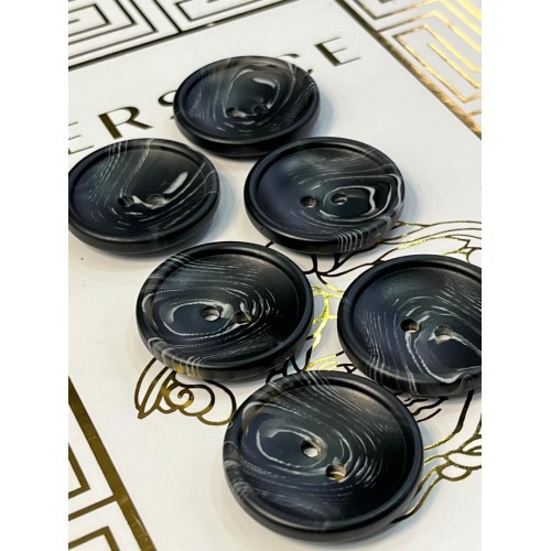 Mercan Düğme Siyah Mermer Desenli Polyester Düğme – 30 mm (6 Adet)