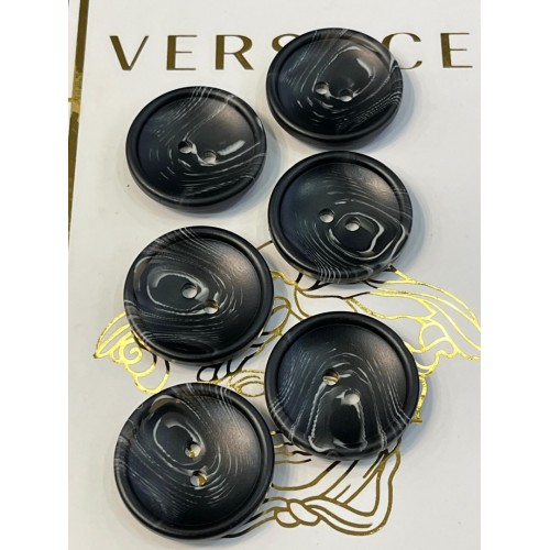 Mercan Düğme Siyah Mermer Desenli Polyester Düğme – 25 mm (6 Adet)