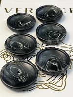Mercan Düğme Siyah Mermer Desenli Polyester Düğme – 30 mm (6 Adet)