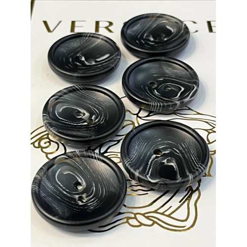 Mercan Düğme Siyah Mermer Desenli Polyester Düğme – 25 mm (6 Adet)