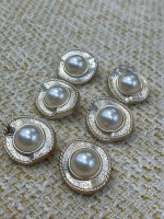 ✨ Altın Tonlu İnci Detaylı Metal Dekoratif Düğme 23 MM 6 ADET