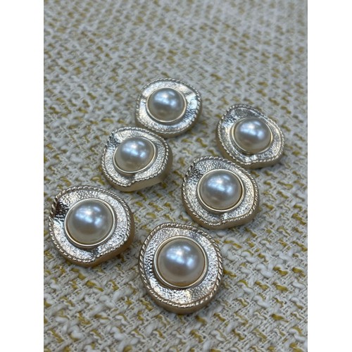 ✨ Altın Tonlu İnci Detaylı Metal Dekoratif Düğme 23 MM 6 ADET