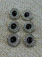 ✨ Siyah Taşlı Kristal Çerçeveli Metal Düğme 23 mm 6 adet
