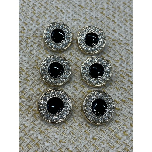 ✨ Siyah Taşlı Kristal Çerçeveli Metal Düğme 23 mm 6 adet