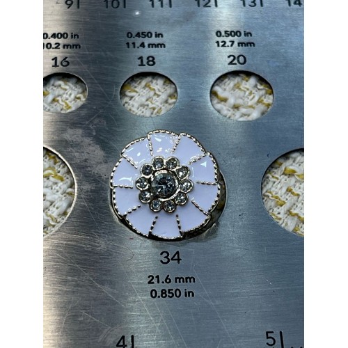 ✨ Beyaz Mineli İnci Detaylı Altın Çerçeveli Metal Dekoratif Düğme 23 MM 6 ADET