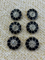 ✨ Siyah Mineli Çiçek Formlu Kristal Taşlı Altın Metal Dekoratif Düğme 23 MM 6 ADET