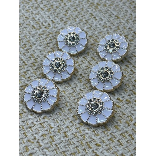 ✨ Beyaz Mineli İnci Detaylı Altın Çerçeveli Metal Dekoratif Düğme 23 MM 6 ADET