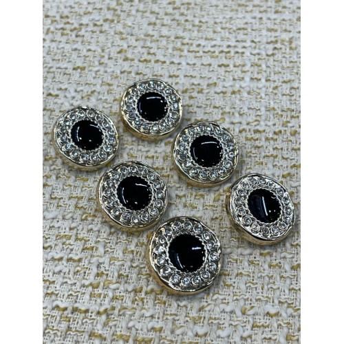 ✨ Siyah Taşlı Kristal Çerçeveli Metal Düğme 23 mm 6 adet