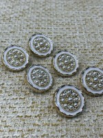 ✨ Beyaz Mineli İnci Detaylı Altın Çerçeveli Metal Dekoratif Düğme 23 MM 6 ADET