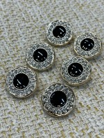 ✨ Siyah Taşlı Kristal Çerçeveli Metal Düğme 23 mm 6 adet
