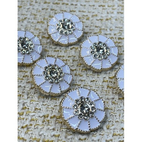 ✨ Beyaz Mineli İnci Detaylı Altın Çerçeveli Metal Dekoratif Düğme 23 MM 6 ADET