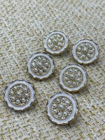 ✨ Beyaz Mineli İnci Detaylı Altın Çerçeveli Metal Dekoratif Düğme 23 MM 6 ADET
