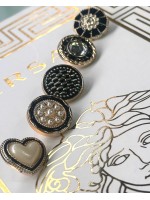 ✨ Siyah Altın Detaylı İnci ve Taşlı Dekoratif Düğme Seti