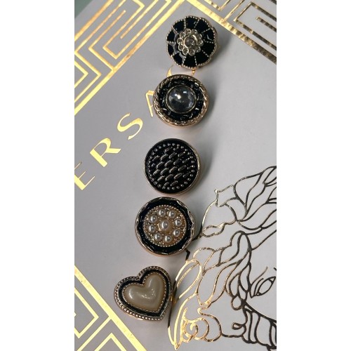 ✨ Siyah Altın Detaylı İnci ve Taşlı Dekoratif Düğme Seti