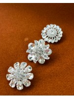 Taş Detaylı Çiçek Model Metal Düğme – Işıltılı & Abiye Tasarım 28 mm 3 lü set