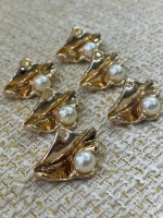 Golden Wave İnci Detaylı Metal Düğme – Şık Tasarım (6 Adet)