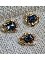 Gold Çerçeveli FÜME Kristal Düğme (3’lı Set) 37 MM