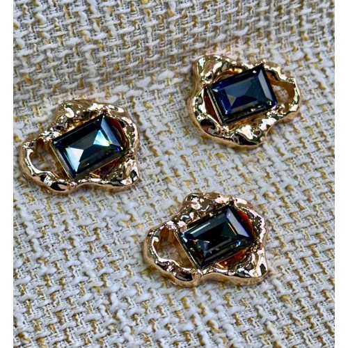 Gold Çerçeveli FÜME Kristal Düğme (3’lı Set) 37 MM