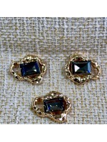 Gold Çerçeveli FÜME Kristal Düğme (3’lı Set) 37 MM