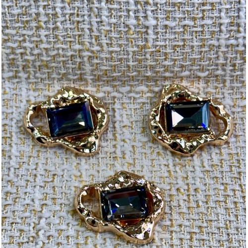 Gold Çerçeveli FÜME Kristal Düğme (3’lı Set) 37 MM