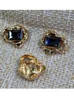 Gold Çerçeveli FÜME Kristal Düğme (3’lı Set) 37 MM