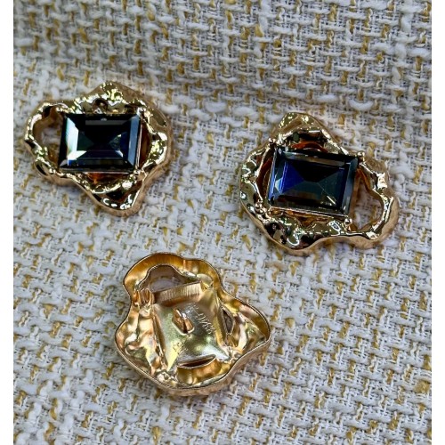 Gold Çerçeveli FÜME Kristal Düğme (3’lı Set) 37 MM