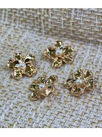 ✨ 6’lı 32MM Gold İnci Detaylı Çiçek Metal Düğme Seti – Zarif & Feminen
