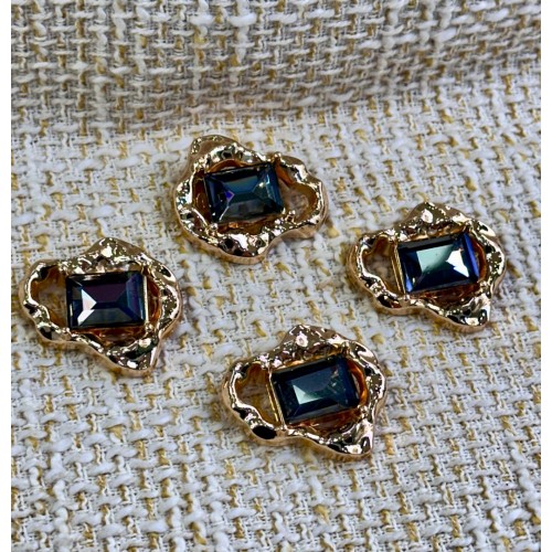 Gold Çerçeveli FÜME Kristal Düğme – 4’lü Set