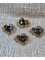 Gold Çerçeveli FÜME Kristal Düğme – 4’lü Set