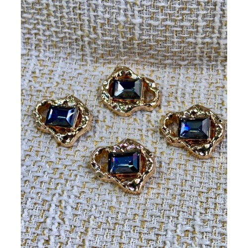 Gold Çerçeveli FÜME Kristal Düğme – 4’lü Set