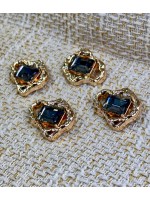 Gold Çerçeveli FÜME Kristal Düğme – 4’lü Set