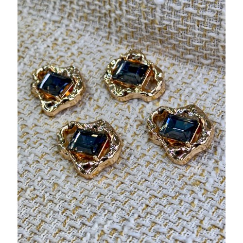 Gold Çerçeveli FÜME Kristal Düğme – 4’lü Set