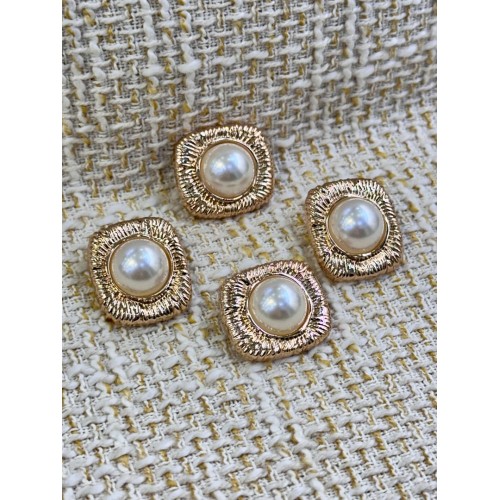 ✨ 6’lı 25MM  Rose Gold İnci Detaylı Kare Metal Düğme Seti – Modern & Zarif