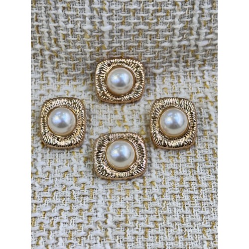 ✨ 6’lı 25MM  Rose Gold İnci Detaylı Kare Metal Düğme Seti – Modern & Zarif