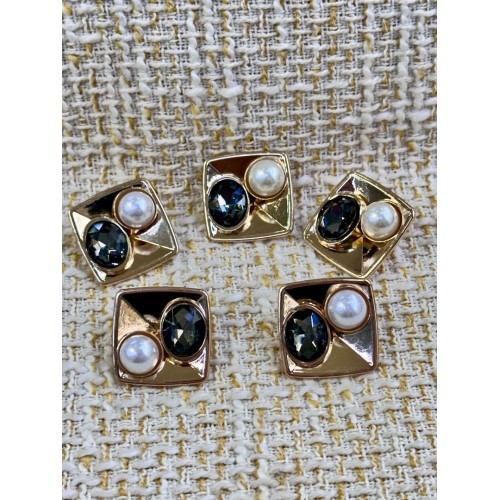 ODDA Tasarım Gold Kare İnci & SİYAH Kristal Düğme – 5’li Set