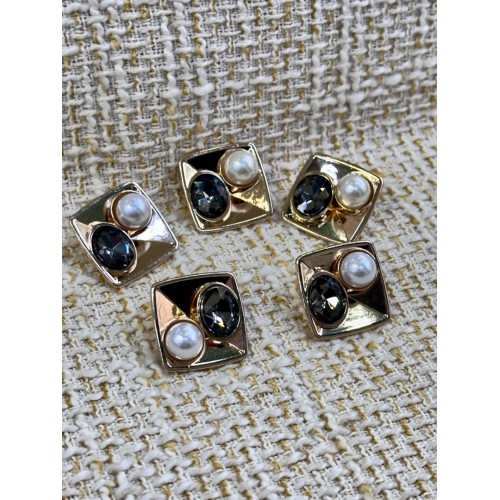 ODDA Tasarım Gold Kare İnci & SİYAH Kristal Düğme – 5’li Set