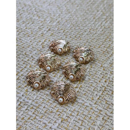 İnci Detaylı Gold Kabuk Tasarım Metal Düğme – 6 Adet (22 mm)