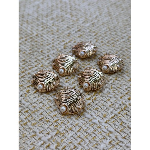 İnci Detaylı Gold Kabuk Tasarım Metal Düğme – 6 Adet (22 mm)