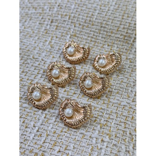 Golden Pearl Shell Metal Düğme – İnci Detaylı Kabuk Tasarım (6 Adet / 23 mm)