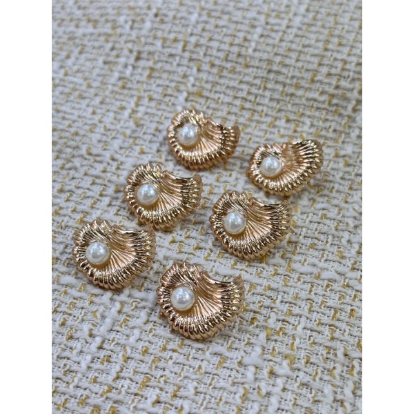 Golden Pearl Shell Metal Düğme – İnci Detaylı Kabuk Tasarım (6 Adet / 23 mm)