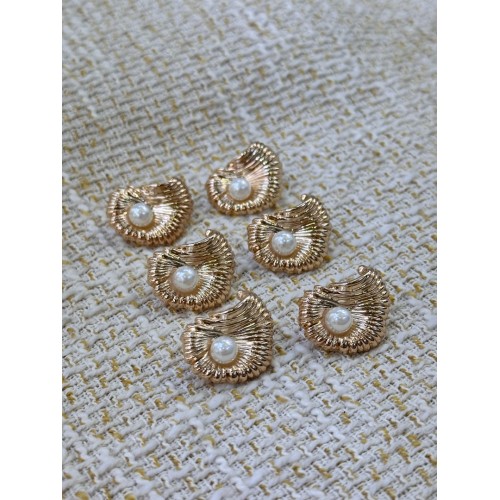 Golden Pearl Shell Metal Düğme – İnci Detaylı Kabuk Tasarım (6 Adet / 23 mm)