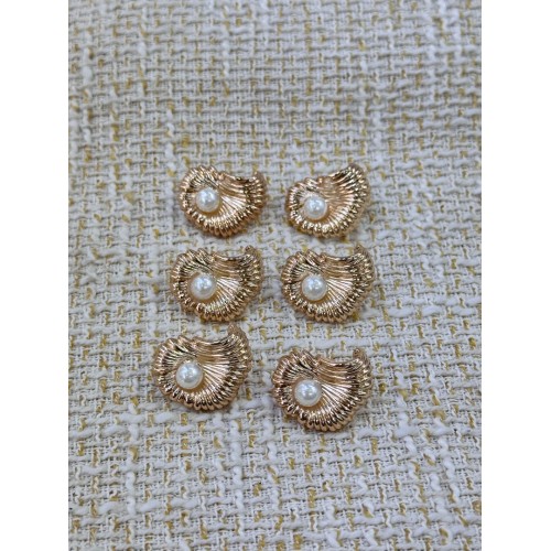 Golden Pearl Shell Metal Düğme – İnci Detaylı Kabuk Tasarım (6 Adet / 23 mm)