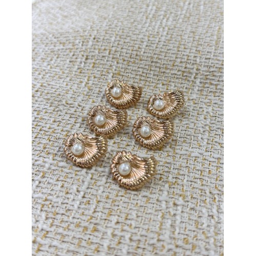 Golden Pearl Shell Metal Düğme – İnci Detaylı Kabuk Tasarım (6 Adet / 23 mm)