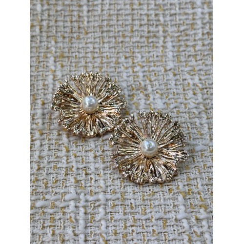 32mm 2  Adet İnci Detaylı Işıltılı Gold Çiçek Düğme – Premium Tasarım