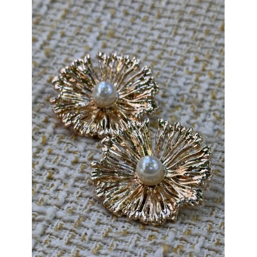 32mm 2  Adet İnci Detaylı Işıltılı Gold Çiçek Düğme – Premium Tasarım