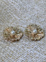 32mm 2  Adet İnci Detaylı Işıltılı Gold Çiçek Düğme – Premium Tasarım