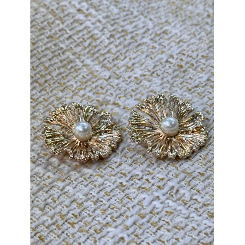 32mm 2  Adet İnci Detaylı Işıltılı Gold Çiçek Düğme – Premium Tasarım